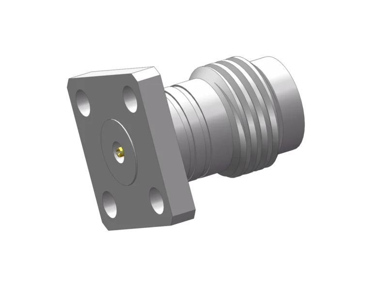 1.85mm Female 4-Hole Flange Mount RF Connector – Field Replaceable, 6.35mm Hole Spacing, 0.30mm Pin Diameter RF Connector – Model 1.85-KFD4