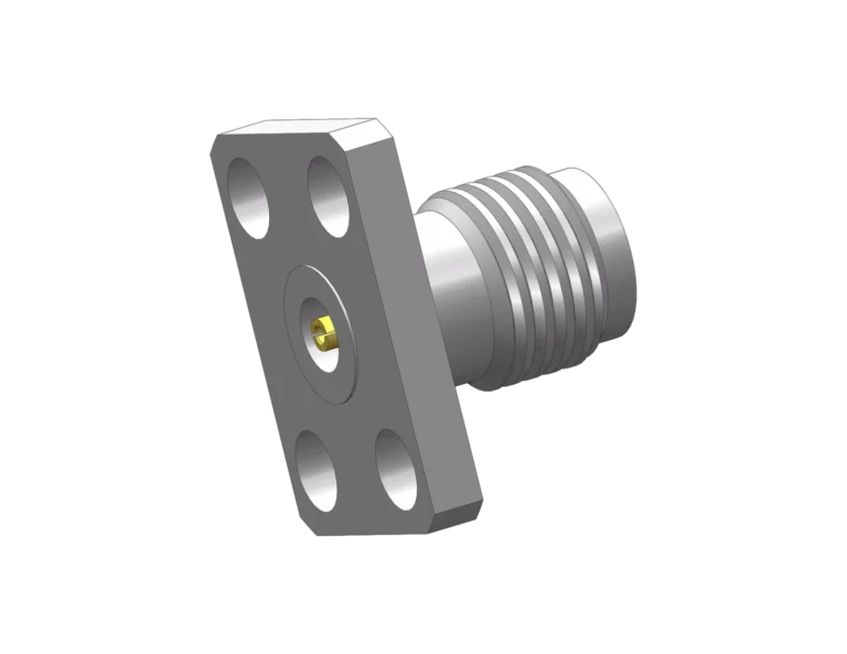 2.92mm Female 4-Hole Flange Mount RF Connector – Field Replaceable, 5.64mm Hole Spacing, 0.51mm Pin Diameter RF Connector – Model 2.92-KFD15