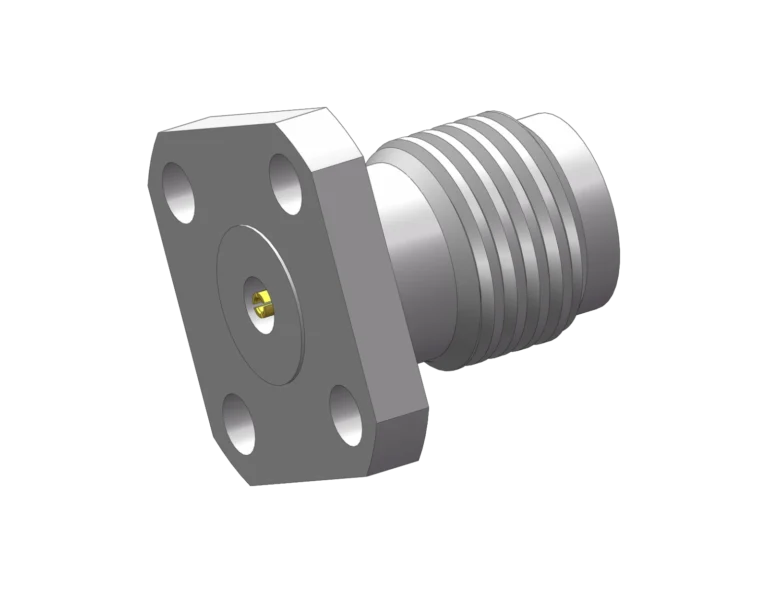 2.92mm Female 4-Hole Flange Mount RF Connector – Field Replaceable, 6.35mm Hole Spacing, 0.38mm Pin Diameter RF Connector – Model 2.92-KFD8