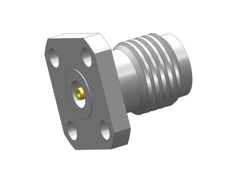 2.92mm Female 4-Hole Flange Mount RF Connector – Field Replaceable, 6.35mm Hole Spacing, 0.46mm Pin Diameter RF Connector – Model 2.92-KFD9
