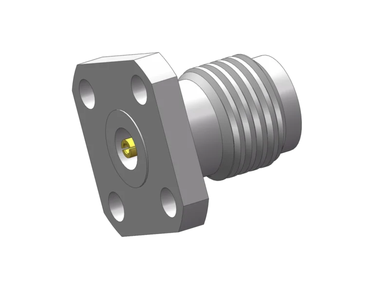 2.92mm Female 4-Hole Flange Mount RF Connector – Field Replaceable, 6.35mm Hole Spacing, 0.51mm Pin Diameter RF Connector – Model 2.92-KFD10