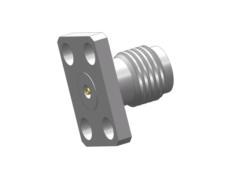3.5mm Female 4-Hole Flange Mount RF Connector – Field Replaceable, 5.64mm Hole Spacing, 0.38mm Pin Diameter RF Connector – Model 3.5-KFD15