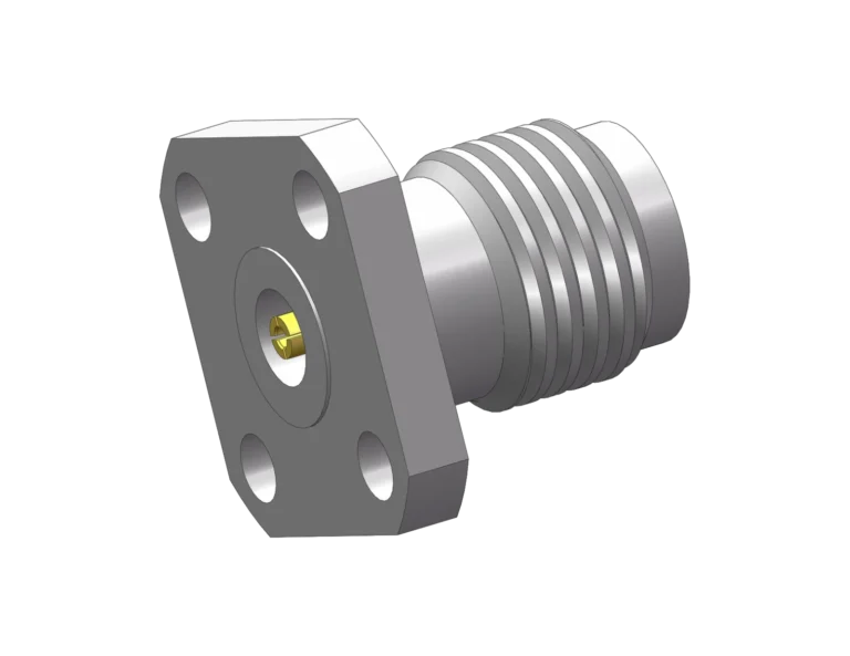 3.5mm Female 4-Hole Flange Mount RF Connector – Field Replaceable, 6.35mm Hole Spacing, 0.46mm Pin Diameter RF Connector – Model 3.5-KFD10