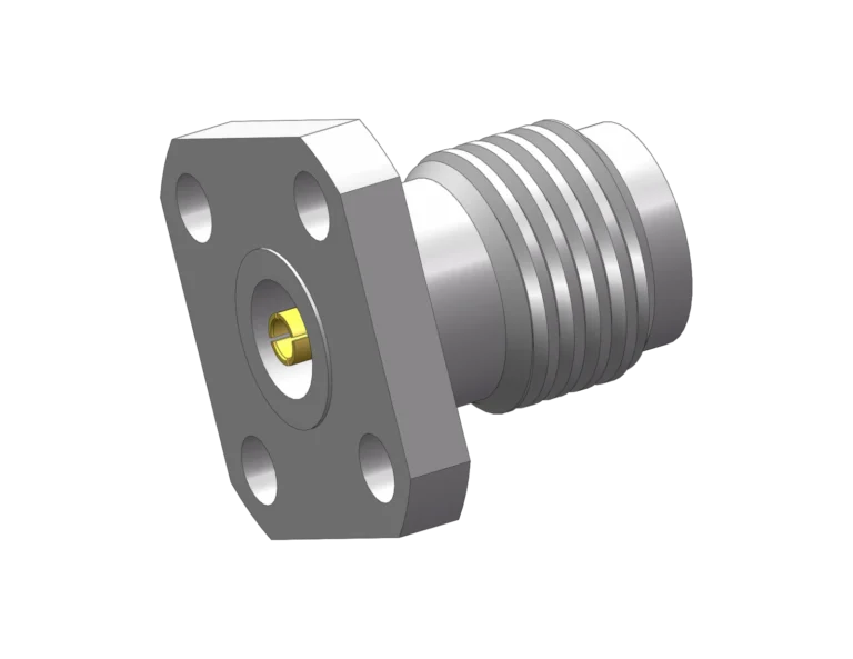 3.5mm Female 4-Hole Flange Mount RF Connector – Field Replaceable, 6.35mm Hole Spacing, 0.90mm Pin Diameter RF Connector – Model 3.5-KFD12