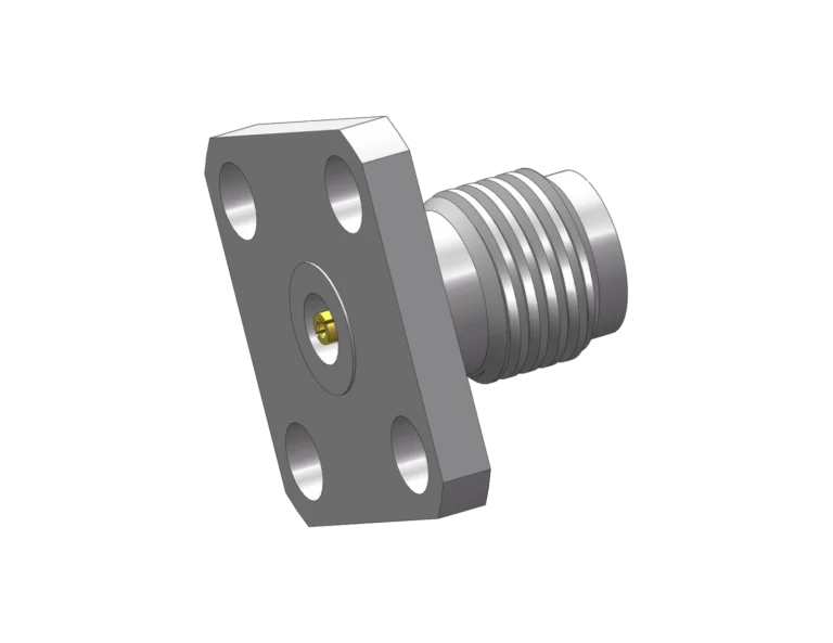 3.5mm Female 4-Hole Flange Mount RF Connector – Field Replaceable, 8.64mm Hole Spacing, 0.51mm Pin Diameter RF Connector – Model 3.5-KFD5