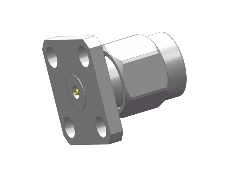 3.5mm Male 4-Hole Flange Mount RF Connector – Field Replaceable, 8.64mm Hole Spacing, 0.3mm Pin Diameter RF Connector – Model 3.5-JFD2