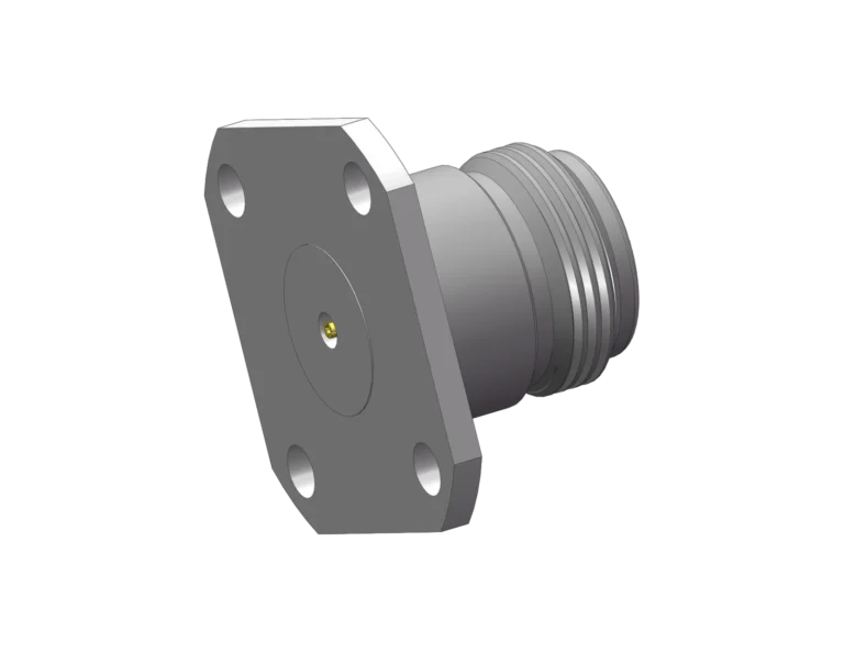 N Female 4-Hole Flange Mount RF Connector – Field Replaceable, 18.35mm Hole Spacing, 0.51mm Pin Diameter RF Connector – Model N-KFD3