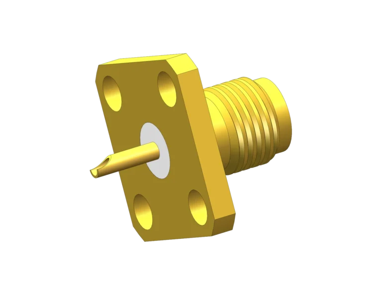 SMA Female 4-Hole Flange Mount RF Connector – Solder Attachment, 8,65mm Hole Spacing, Pin Terminal RF Connector – Model SMA-KSS2