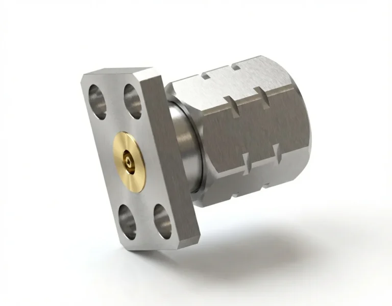 1.85mm Male 4-Hole Flange Mount RF Connector – Field Replaceable, 5.64mm Hole Spacing, 0.23mm Pin Diameter - 1.85-jfd5