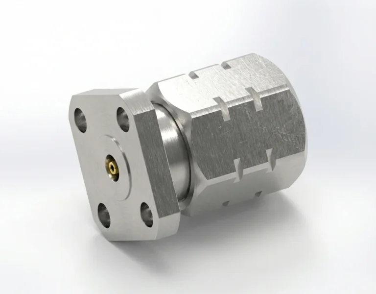 1.85mm Male 4-Hole Flange Mount RF Connector – Field Replaceable, 6.35mm Hole Spacing, 0.30mm Pin Diameter - 1.85-jfd4