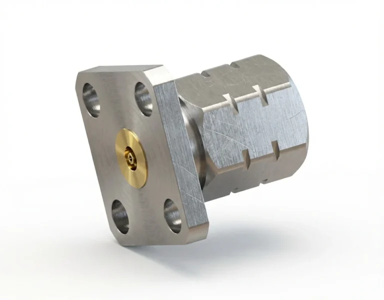 1.85mm Male 4-Hole Flange Mount RF Connector – Field Replaceable, 8.64mm Hole Spacing, 0.23mm Pin Diameter - 1.85-jfd1