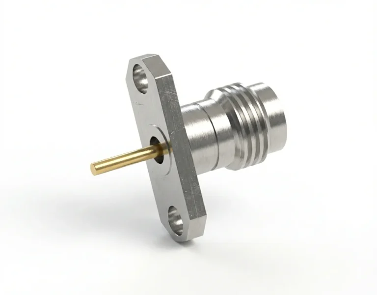 2.4mm Female 2-Hole Flange Mount RF Connector – Solder Attachment, 12.22 Hole Spacing, 1.04mm Pin Diameter - 2.4-kfd32