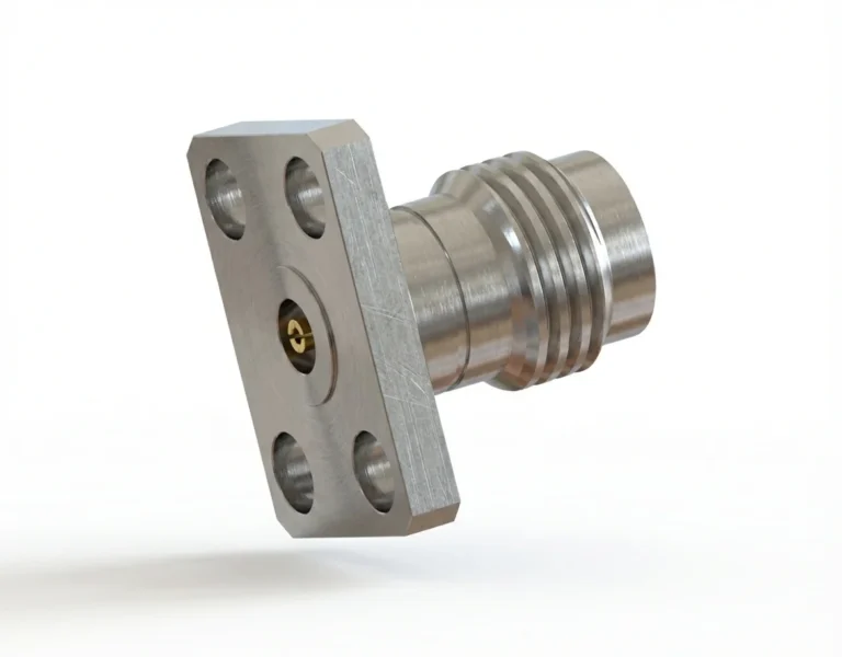 2.4mm Female 4-Hole Flange Mount RF Connector – Field Replaceable, 5.64mm Hole Spacing, 0.46mm Pin Diameter - 2.4-kfd14