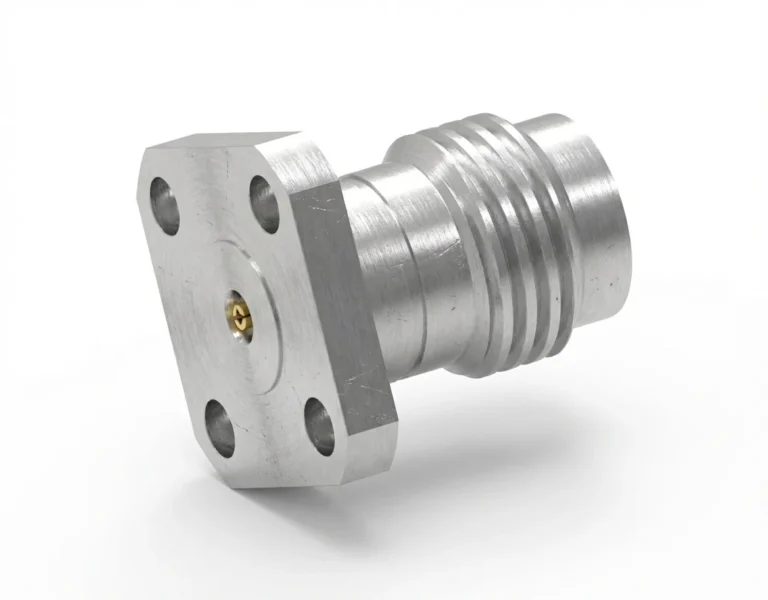 2.4mm Female 4-Hole Flange Mount RF Connector – Field Replaceable, 6.35mm Hole Spacing, 0.3mm Pin Diameter - 2.4-kfd7
