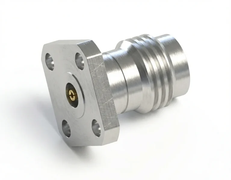 2.4mm Female 4-Hole Flange Mount RF Connector – Field Replaceable, 6.35mm Hole Spacing, 0.46mm Pin Diameter - 2.4-kfd9