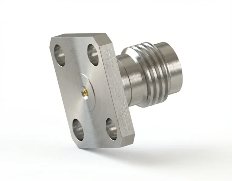 2.4mm Female 4-Hole Flange Mount RF Connector – Field Replaceable, 8.64mm Hole Spacing, 0.23mm Pin Diameter - 2.4-kfd1