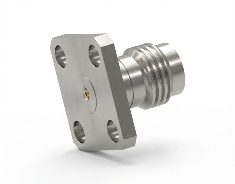 2.4mm Female 4-Hole Flange Mount RF Connector – Field Replaceable, 8.64mm Hole Spacing, 0.3mm Pin Diameter - 2.4-kfd2