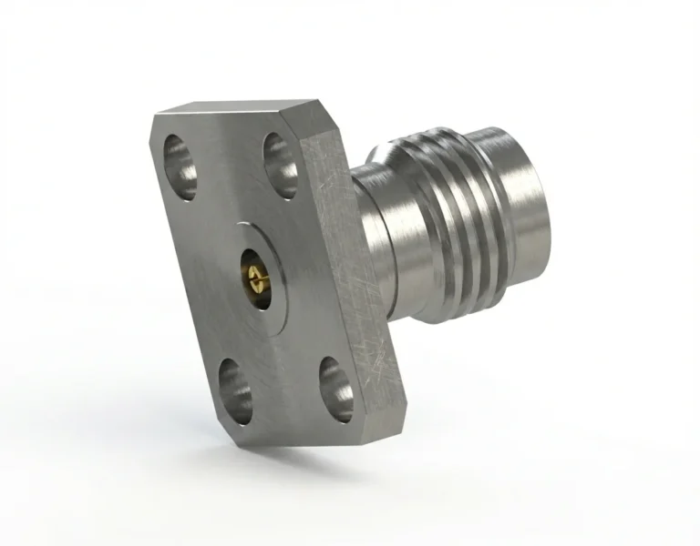 2.4mm Female 4-Hole Flange Mount RF Connector – Field Replaceable, 8.64mm Hole Spacing, 0.46mm Pin Diameter - 2.4-kfd4