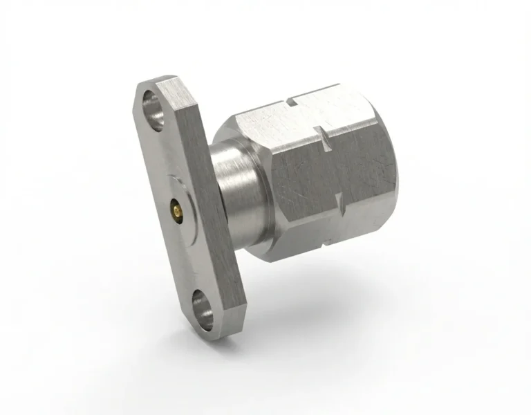 2.4mm Male 2-Hole Flange Mount RF Connector – Field Replaceable, 12.22mm Hole Spacing, 0.38mm Pin Diameter - 2.4-jfd18