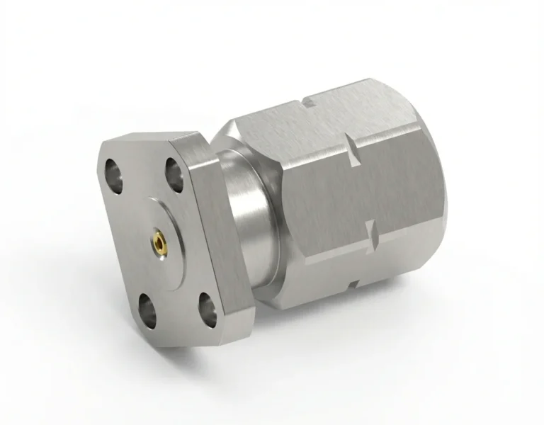 2.4mm Male 4-Hole Flange Mount RF Connector – Field Replaceable, 6.35mm Hole Spacing, 0.51mm Pin Diameter - 2.4-jfd10