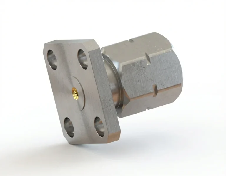 2.4mm Male 4-Hole Flange Mount RF Connector – Field Replaceable, 8.64mm Hole Spacing, 0.23mm Pin Diameter - 2.4-jfd1