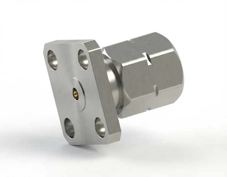 2.4mm Male 4-Hole Flange Mount RF Connector – Field Replaceable, 8.64mm Hole Spacing, 0.38mm Pin Diameter - 2.4-jfd3