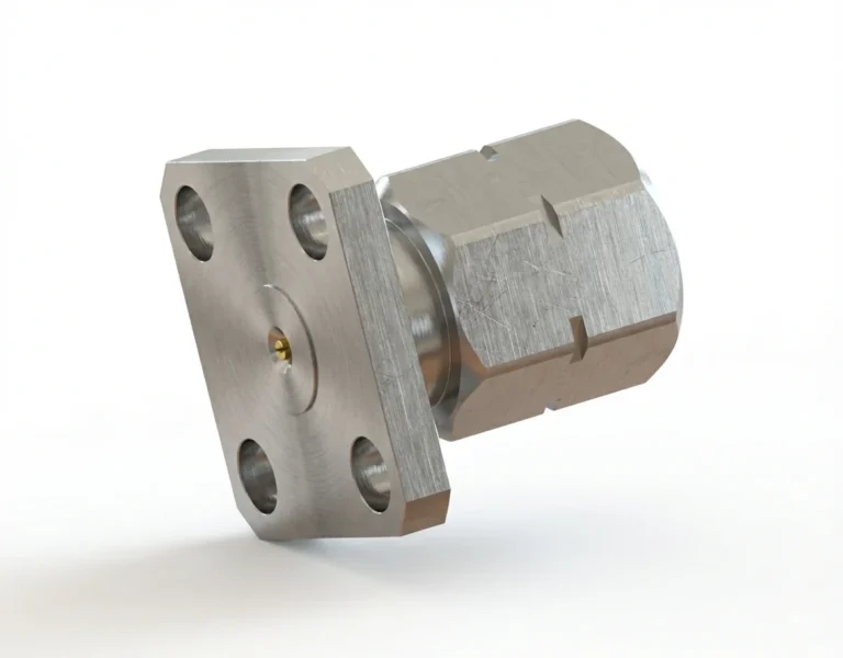 2.4mm Male 4-Hole Flange Mount RF Connector – Field Replaceable, 8.64mm Hole Spacing, 0.3mm Pin Diameter - 2.4-jfd2