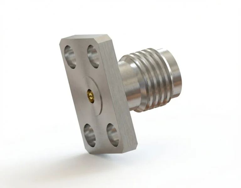 2.92mm Female 4-Hole Flange Mount RF Connector – Field Replaceable, 5.64mm Hole Spacing, 0.38mm Pin Diameter - 2.92-kfd13