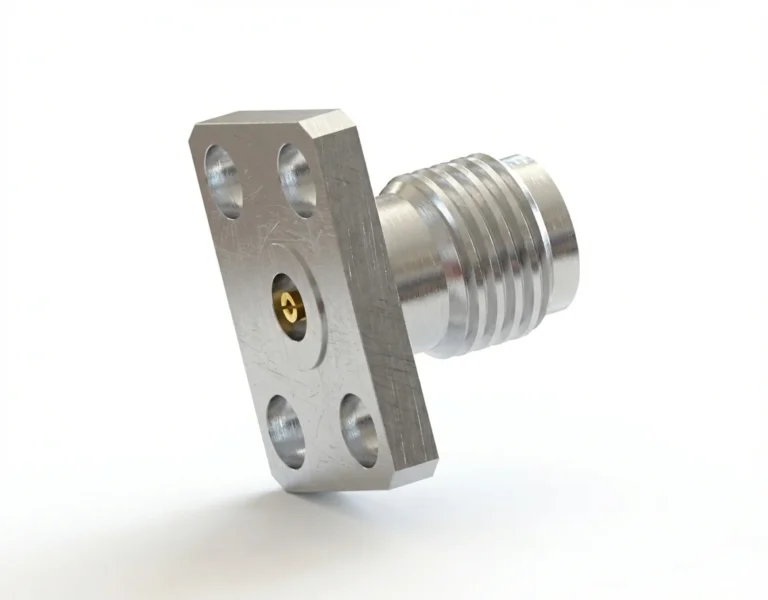 2.92mm Female 4-Hole Flange Mount RF Connector – Field Replaceable, 5.64mm Hole Spacing, 0.46mm Pin Diameter - 2.92-kfd14