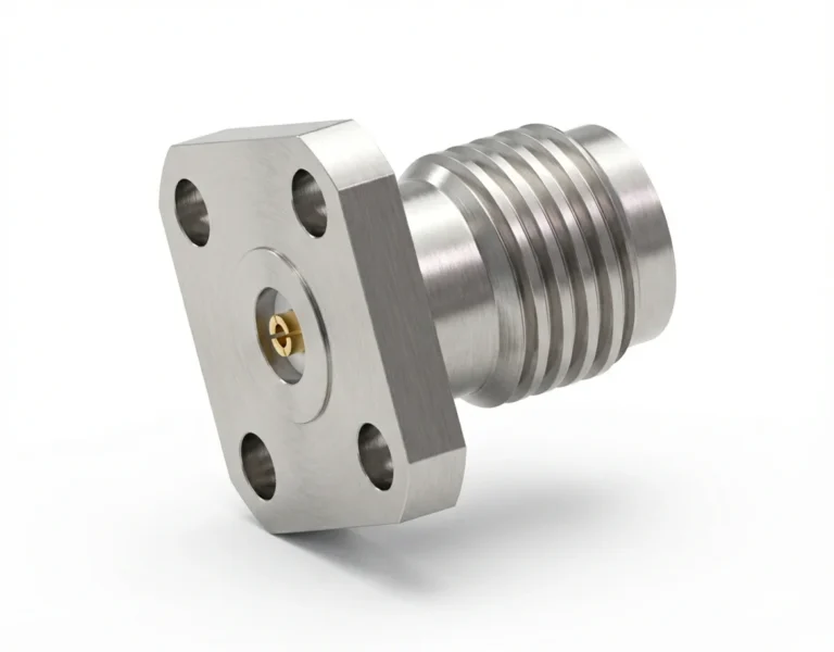 2.92mm Female 4-Hole Flange Mount RF Connector – Field Replaceable, 6.35mm Hole Spacing, 0.51mm Pin Diameter - 2.92-kfd10