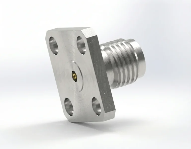 2.92mm Female 4-Hole Flange Mount RF Connector – Field Replaceable, 8.64mm Hole Spacing, 0.3mm Pin Diameter - 2.92-kfd2