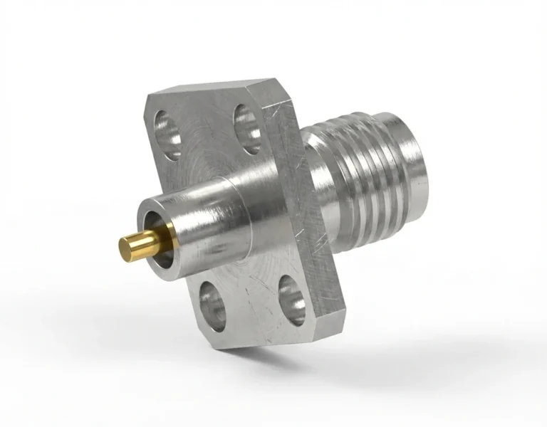 2.92mm Female 4-Hole Flange Mount RF Connector – Solder Attachment, 8.64mm Hole Spacing, 1.27mm Pin Diameter, Stub Terminal - 2.92-kfd31