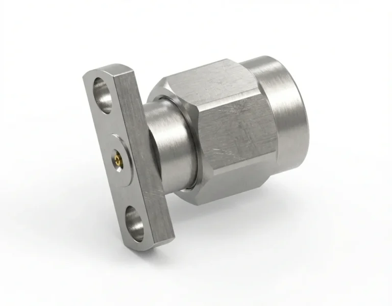 2.92mm Male 2-Hole Flange Mount RF Connector – Field Replaceable, 9mm Hole Spacing, 0.23mm Pin Diameter - 2.92-jfd26