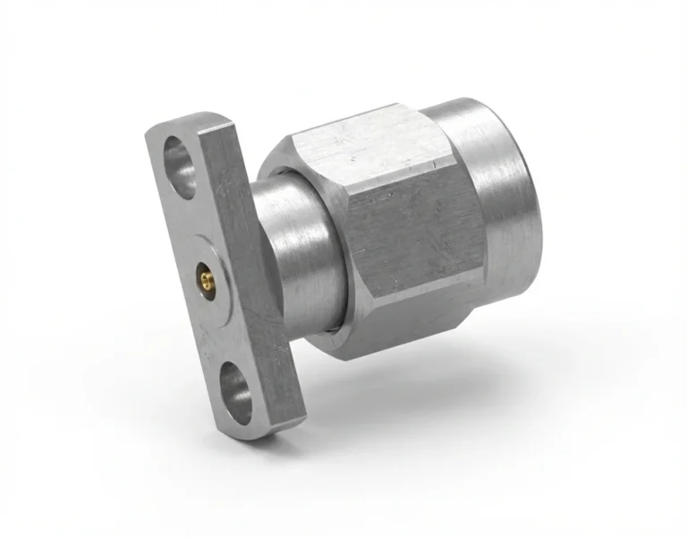 2.92mm Male 2-Hole Flange Mount RF Connector – Field Replaceable, 9mm Hole Spacing, 0.38mm Pin Diameter - 2.92-jfd28