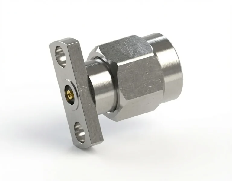 2.92mm Male 2-Hole Flange Mount RF Connector – Field Replaceable, 9mm Hole Spacing, 0.46mm Pin Diameter - 2.92-jfd29