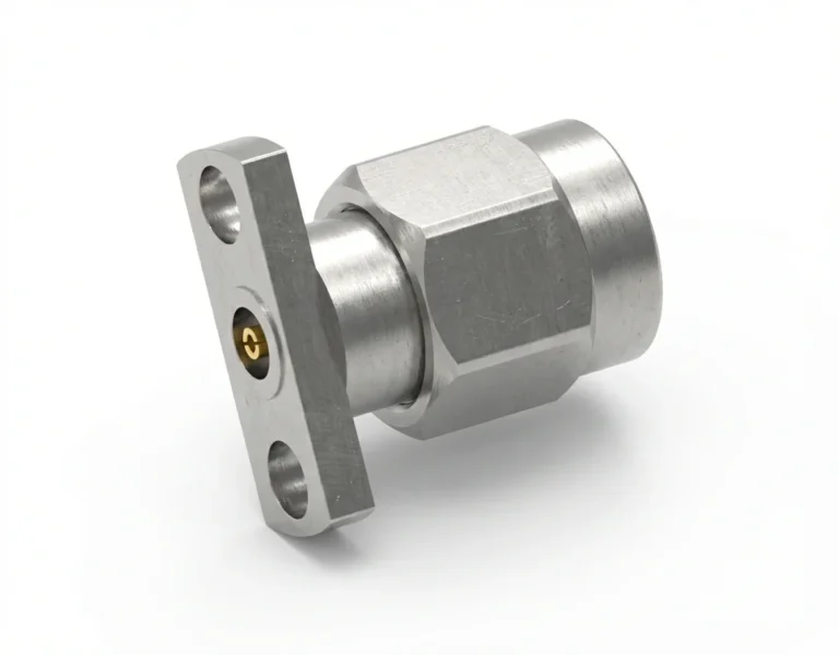 2.92mm Male 2-Hole Flange Mount RF Connector – Field Replaceable, 9mm Hole Spacing, 0.51mm Pin Diameter - 2.92-jfd30