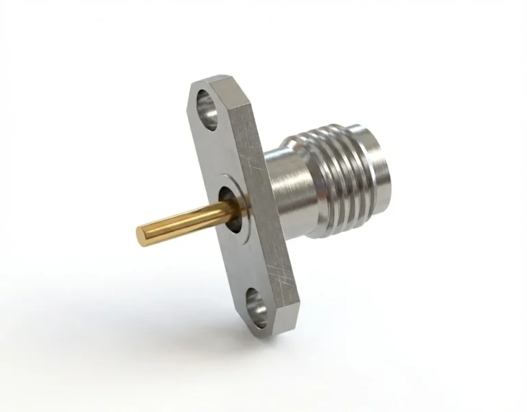 2.92mm Male 2-Hole Flange Mount RF Connector – Solder Attachment, 10.2mm Hole-Spacing, 1.27mm Pin Diameter, Pin Terminal - 2.92-kfd32