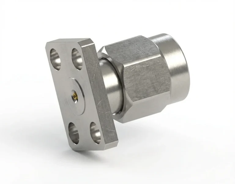 2.92mm Male 4-Hole Flange Mount RF Connector – Field Replaceable, 5.64mm Hole Spacing, 0.3mm Pin Diameter - 2.92-jfd12