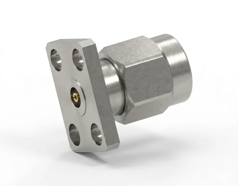 2.92mm Male 4-Hole Flange Mount RF Connector – Field Replaceable, 5.64mm Hole Spacing, 0.51mm Pin Diameter - 2.92-jfd15