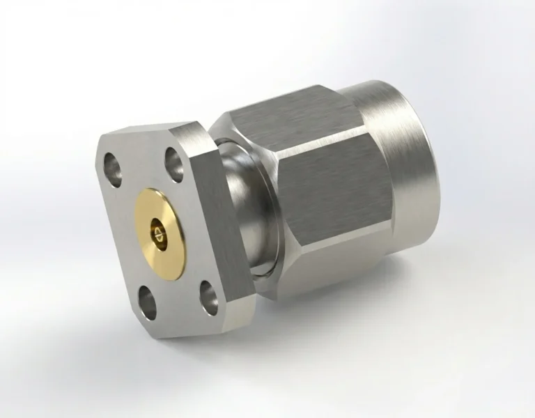 2.92mm Male 4-Hole Flange Mount RF Connector – Field Replaceable, 6.35mm Hole Spacing, 0.38mm Pin Diameter - 2.92-jfd8