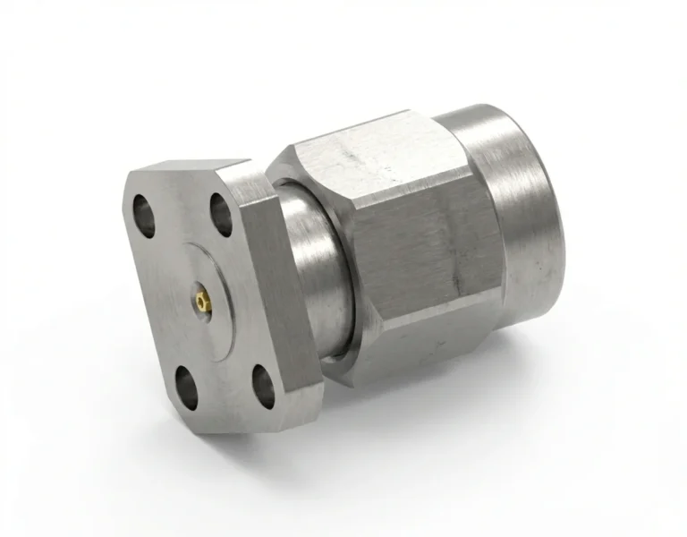 2.92mm Male 4-Hole Flange Mount RF Connector – Field Replaceable, 6.35mm Hole Spacing, 0.3mm Pin Diameter - 2.92-jfd7