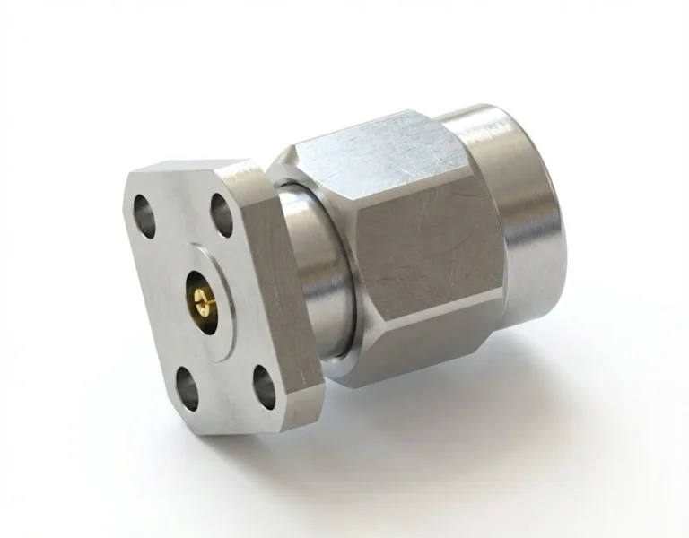 2.92mm Male 4-Hole Flange Mount RF Connector – Field Replaceable, 6.35mm Hole Spacing, 0.46mm Pin Diameter - 2.92-jfd9