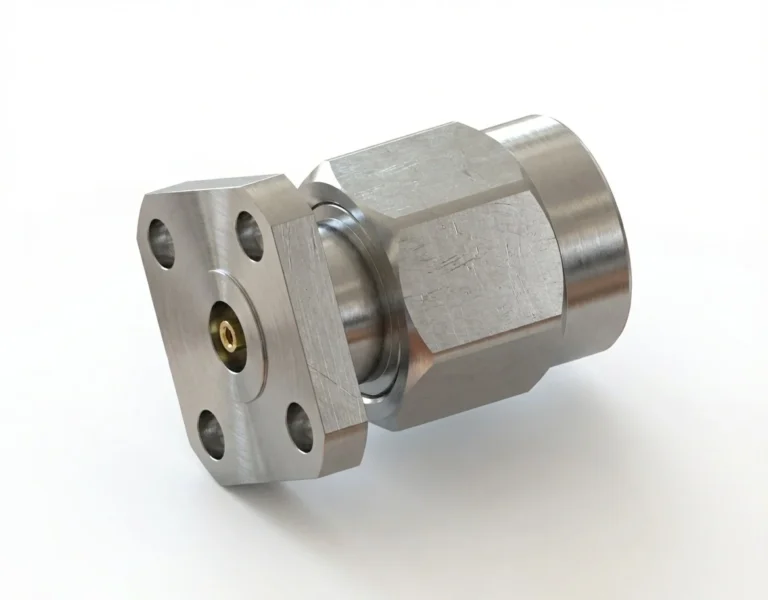 2.92mm Male 4-Hole Flange Mount RF Connector – Field Replaceable, 6.35mm Hole Spacing, 0.51mm Pin Diameter - 2.92-jfd10