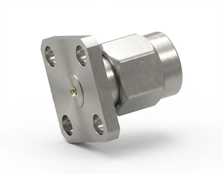 2.92mm Male 4-Hole Flange Mount RF Connector – Field Replaceable, 8.64mm Hole Spacing, 0.23mm Pin Diameter - 2.92-jfd1