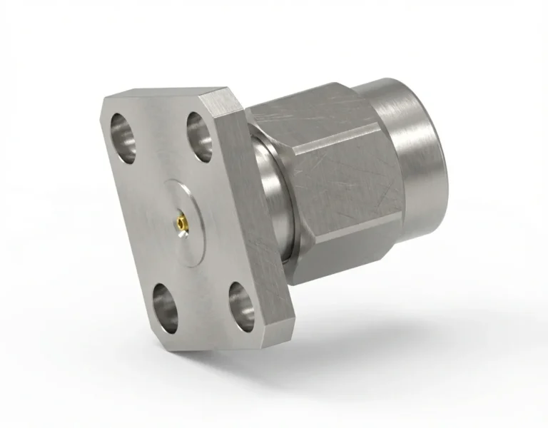 2.92mm Male 4-Hole Flange Mount RF Connector – Field Replaceable, 8.64mm Hole Spacing, 0.38mm Pin Diameter - 2.92-jfd3