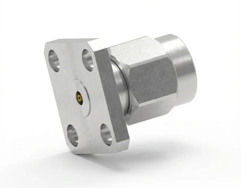 2.92mm Male 4-Hole Flange Mount RF Connector – Field Replaceable, 8.64mm Hole Spacing, 0.3mm Pin Diameter - 2.92-jfd2