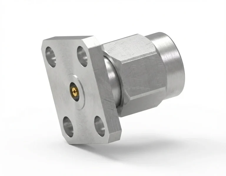 2.92mm Male 4-Hole Flange Mount RF Connector – Field Replaceable, 8.64mm Hole Spacing, 0.46mm Pin Diameter - 2.92-jfd4