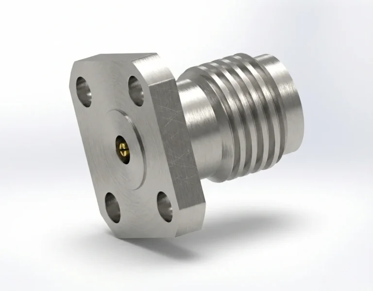 3.5mm Female 4-Hole Flange Mount RF Connector – Field Replaceable, 6.35mm Hole Spacing, 0.23mm Pin Diameter - 3.5-kfd7