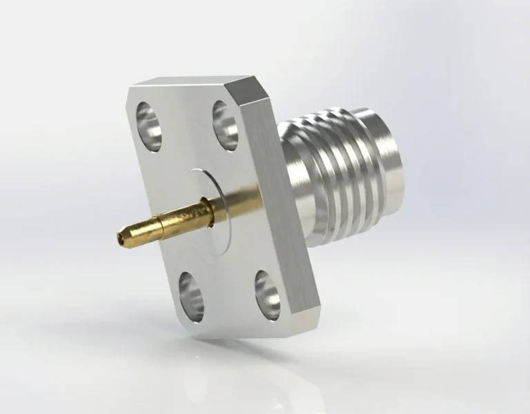 3.5mm Female 4-Hole Flange Mount RF Connector – Field Replaceable, 8.64mm Hole Spacing, 0.23mm Pin Diameter - 3.5-kfd1