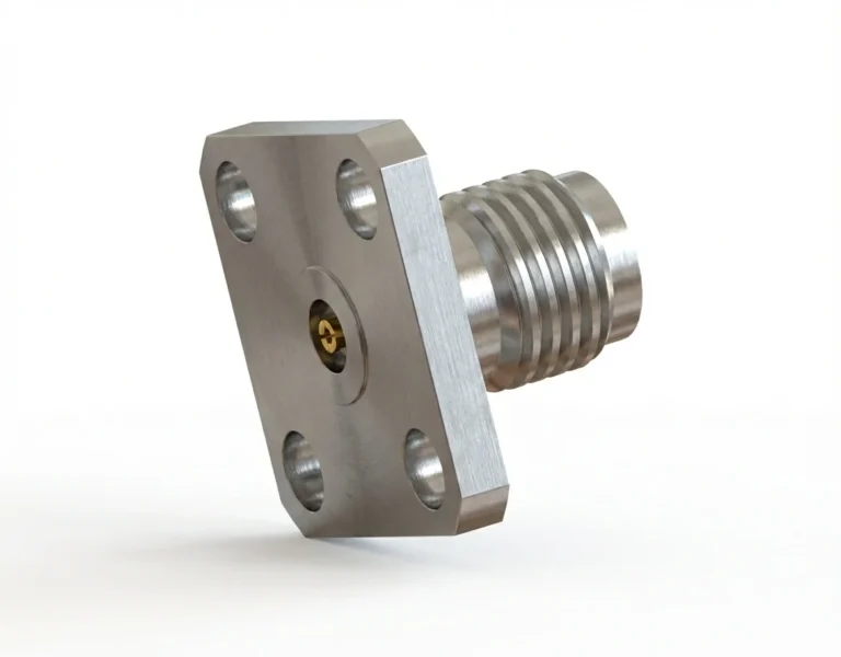 3.5mm Female 4-Hole Flange Mount RF Connector – Field Replaceable, 8.64mm Hole Spacing, 0.46mm Pin Diameter - 3.5-kfd4